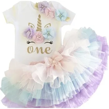 Kojenecké šaty Unicorn (Jednorožci) Narozeninové šaty 1 rok (jednorožec - duhové)