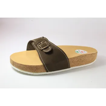 Dámské pantofle JAKUB-OBUV Korkový nazouvák jednopáskový 215201F KŮŽE tmavě hnědý hnědá 41