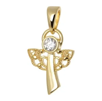 Přívěsek Stříbrný pozlacený přívěšek anděl se zirkony STRZ0951F