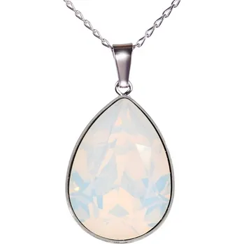 Náhrdelník Swarovski Elements Pear - Rhodiovaný náhrdelník (přívěsek + řetízek) bílá slzička, kapka 54035.3 White Opal (bílá mléčná, vintage)