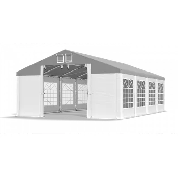 Zahradní stan Párty stan 5x60x3,5m střecha PVC 560g/m2 boky PVC 500g/m2 konstrukce ZIMA PLUS Šedá Bílá Bílá