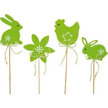 Velikonoční dekorace Zápich zajíc,slepička,květina zeléná 9cm