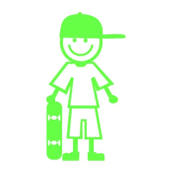 samolepka Cartoon family kluk 003 levá skateboardista (71 - Fluorescentní zelená) SAMOLEPKA NA AUTO, NÁLEPKA, FÓLIE, POLEP, TUNING, VLASTNÍ TEXT, TISK, AUTOSAMOLEPKY.cz, POLEPY, OBRÁZEK, LOGO, 3D STICKERS