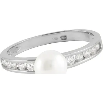 Prsten Cutie Jewellery Prsten z bílého zlata s říční perlou a bílými zirkony model Z8035 vel. 53 – zlatý šperk ryzosti 585/1000 v Dárkovém balení s Certifikátem GLRWP-53-31571