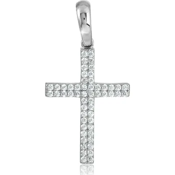Přívěsek GEMMAX Zlatý kříž z bílého zlata se zirkony – zlatý šperk ryzosti 585/1000 v Dárkovém balení s Certifikátem GLPWB-29561