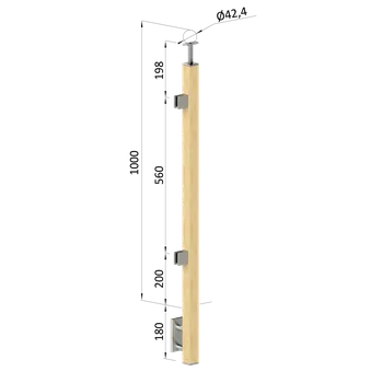 KOVIAN, s.r.o. dřevěný sloup, boční kotvení, výplň: sklo, koncový, levý, vrch pevný (40x40mm), materiál: buk, broušený povrch s nátěrem BORI (bezbarvý)