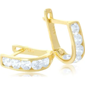 Náušnice GEMMAX Zlaté dětské náušnice půlkruhy s čirými zirkony – zlatý šperk ryzosti 585/1000 v Dárkovém balení s Certifikátem GLEYB-18111
