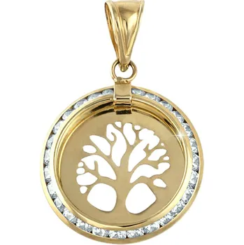 Přívěsek GEMMAX GUPYB2121 Elegantní kulatý zlatý přívěsek Strom života zdobený zirkony – zlatý šperk ryzosti 585/1000 v Dárkovém balení s Certifikátem GUPYB-21211