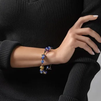 Náramek Lampglas Náramek Deep Blue s 24karátovým zlatem a ryzím stříbrem v perlách Lampglas