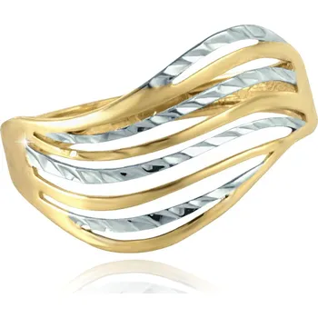 Prsten GEMMAX GLRCNxx2148 Dámský zlatý prsten prořezávaný s gravírovaním - žluto-bílé zlato vel.61 – zlatý šperk ryzosti 585/1000 v Dárkovém balení s Certifikátem GLRCN-61-21481