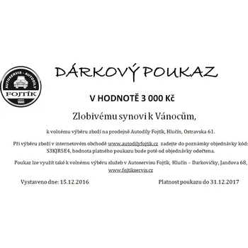 Dárkový potravinový koš Dárkový poukaz v hodnotě 3 000 Kč