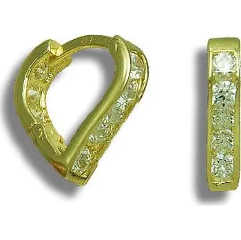Náušnice GEMMAX Zlaté náušnice Heart Line - posázené bílými zirkony – zlatý šperk ryzosti 585/1000 v Dárkovém balení s Certifikátem GLEYB-62521