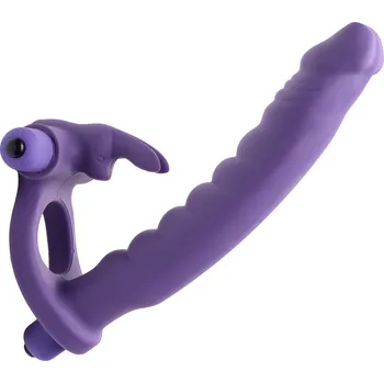 Připínací penis Frisky Double Delight Vibrating Rabbit C-Ring Purple