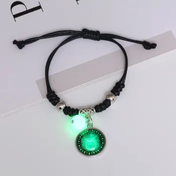 Náramek Jewelry Vyplétaný náramek s přívěškem a korálkem Fluorescenční - znamení zvěrokruhu (Tyrkysový) Býk (21. 4. až 21. 5.)