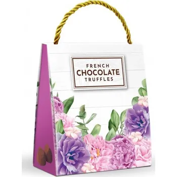 Cukrovinka Růžové květy - kakaové lanýže v příchutí lískových ořechů v dárkové tašce 200 g