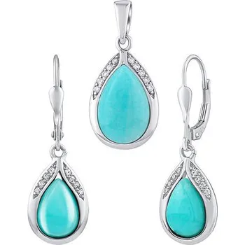 Souprava šperků Stříbrný set šperků s pravým amazonitem a Brilliance Zirconia - náušnice a přívěsek JST13327SAZ