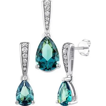 Souprava šperků Set stříbrných šperků Ella se syntetickým paraiba turmalínem a Brilliance Zirconia MSS195EPARS