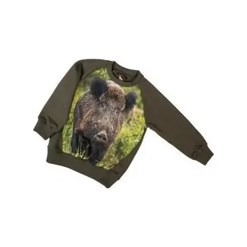 Pánská mikina E-myslivost Dětská myslivecká mikina s motivem - Divočák - Velikost 134, 140