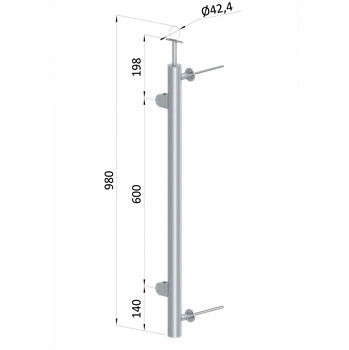 Zábradlí KOVIAN, s.r.o. Nerezový sloup, boční kotvení, výplň: sklo, levý, vrch pevný, (ø42.4x2 mm), broušená nerez K320 /AISI304