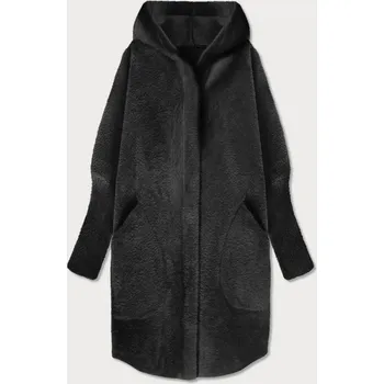 Dlouhý černý vlněný přehoz přes oblečení typu "alpaka" s kapucí (908) odstíny černé uni velikost