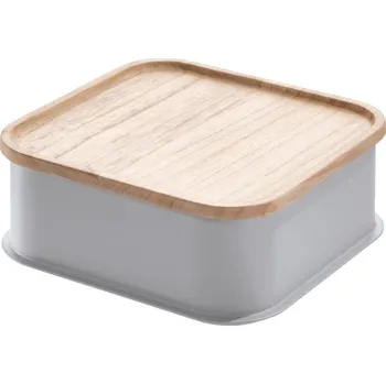 Úložný box Šedý úložný box s víkem ze dřeva paulownia iDesign Eco, 21,3 x 21,3 cm ID_1387525