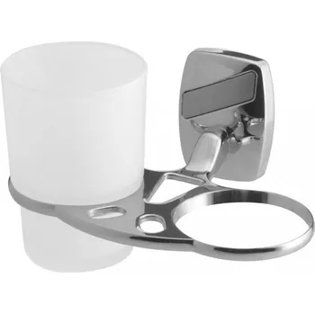 Držák na kartáček OREGON – Sklenička dvojitá s držákem na kartáčky a úchytem – chrom – 79708