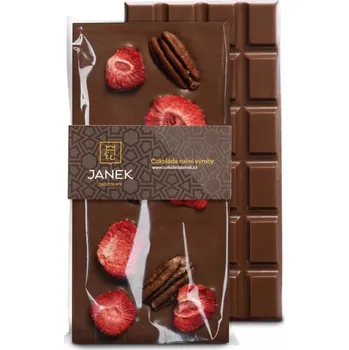 Cukrovinka JANEK Mléčná čokoláda s pekanovými ořechy a lyofilizovanými jahodami 95 g