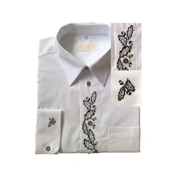 Pánská košile Luko Myslivecká košile bílá se zelenou výšivkou - dlouhý rukáv - Velikost 42