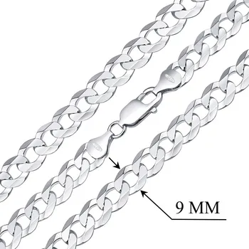 Šperk Stříbrný masivní řetízek CURB Pancr 9 mm - rhodiovaný