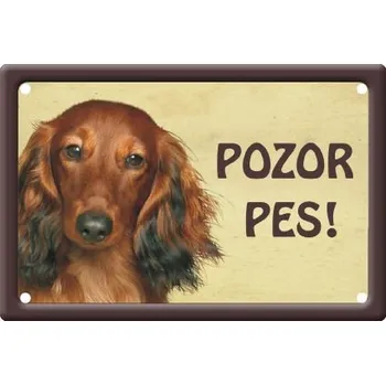 Domovní číslo Plechová psí cedule, Jezevčík, Pozor pes