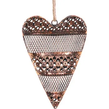 Srdce kovové, barva mědi, 18X13X3 CM