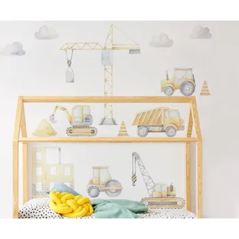 Samolepící dekorace DEKORACJAN Nálepka na zeď - Staveniště a stroje