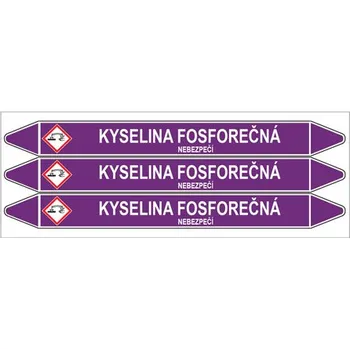 samolepka Značení potrubí, kyselina fosforečná,3 ks, 355 × 37 mm