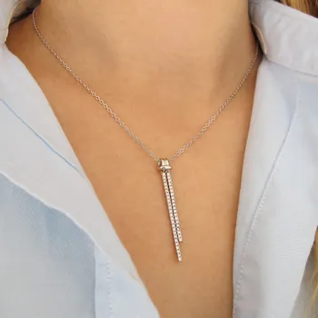Náhrdelník Dámský stříbrný náhrdelník TYČINKY se zirkony Rhodium 2,45g 40+5cm Stříbro 925/1000