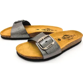 Dámské pantofle Dámské kožené pantofle 181018 KIRA PELTRO Plakton stříbrná Barva: peltro, Velikost: 41