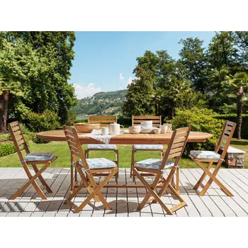 Podsedák Sada 6 venkovních polštářů na židle modrá bílá geometrický vzor trojúhelníky podložka šňůrky na zavázání na zip UV záření odolné Beliani