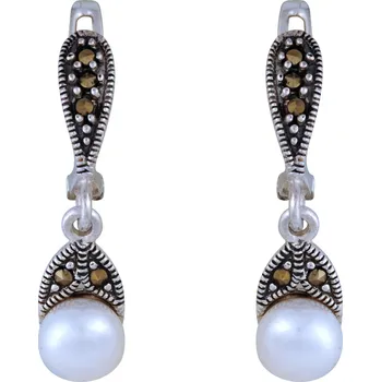 Šperk Stříbrné náušnice s pravou perlou a markazity Ag 4,5 g