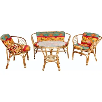 Obývací pokoj Axin Trading s.r.o. Axin ratanová sedací souprava Bahama medová velká semambo polstry červené