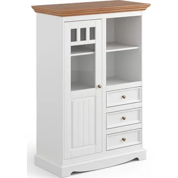 Knihovna KATMANDU Vitrína se zásuvkami Belluno Elegante bílá, medový dub, masiv, rozměr 130x90x45cm