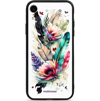 Pouzdro na mobilní telefon Lesklý kryt Mobiwear Glossy - Apple iPhone XR - G017G Pírka a květy (Prémiové lesklé pouzdro, obal, kryt Mobiwear Glossy na mobil Apple iPhone XR - G017G Pírka a květy, materiál Plast + TPU silikon - krytí po všech stranách, neošoupatelný potisk, tenké)