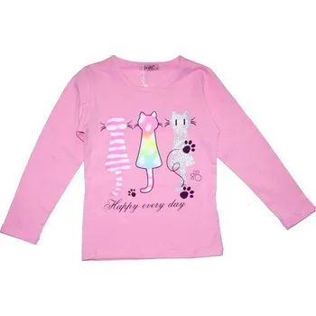 Dívčí tričko se třpytkami tři kočičky, dlouhý rukáv 0003 růžové 882/18 vel. 146