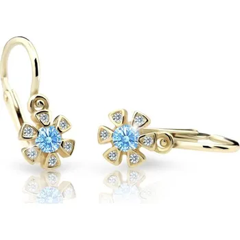 Náušnice Cutie Kids Jewellery c2156-10-70-x-1 Zlaté dětské náušnice na brizuru Cutie kytičky C2156 Arctic Blue – zlatý šperk ryzosti 585/1000 v Dárkovém balení s Certifikátem GBEYM-00566