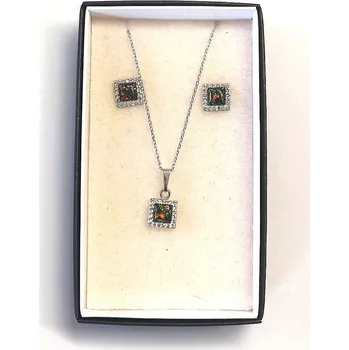 Souprava šperků SWAROVSKI stříbrná sada - kostička ( Stříbrná sada šperků opál zelený)