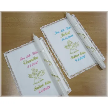 rouška Křestní sada 2D rouška, svíce vzor 12