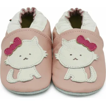 Capáčky CAROZOO Kožené capáčky s koženou podrážkou kočička růžová 18-24 měsíců Růžová 22,5