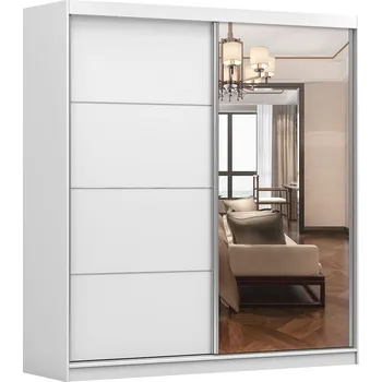Šatní skříň Eoshop Šatní skříň Queen 42 (203 cm), Bílá / Bílá se Zrcadlem, osvětlení: Ne