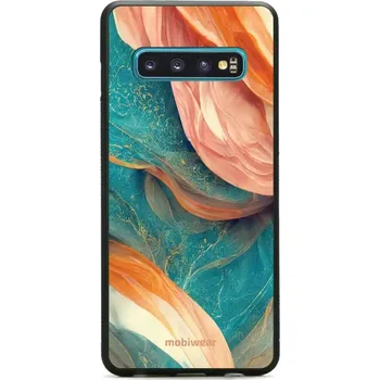 Pouzdro na mobilní telefon Lesklý kryt Mobiwear Glossy - Samsung Galaxy S10 - G025G - Azurový a oranžový mramor (Prémiové lesklé pouzdro, obal, kryt Mobiwear Glossy na mobil Samsung Galaxy S10 - G025G - Azurový a oranžový mramor, materiál Plast + TPU silikon - krytí po všech)