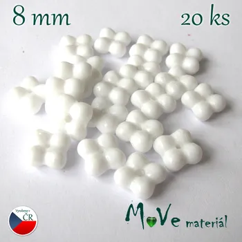 Dětské navlékací korálky České skleněná kytička bílá 8x8mm/20ks