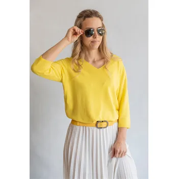 Dámský svetr Svetřík do "V" 3/4 rukáv 19076 Damod barva: žlutá, velikost: S