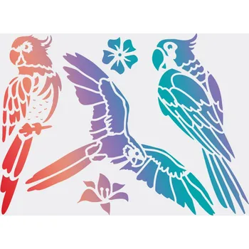 Šablona, vzor TŘI PAPOUŠCI, cca 29 x 21 cm, 1ks